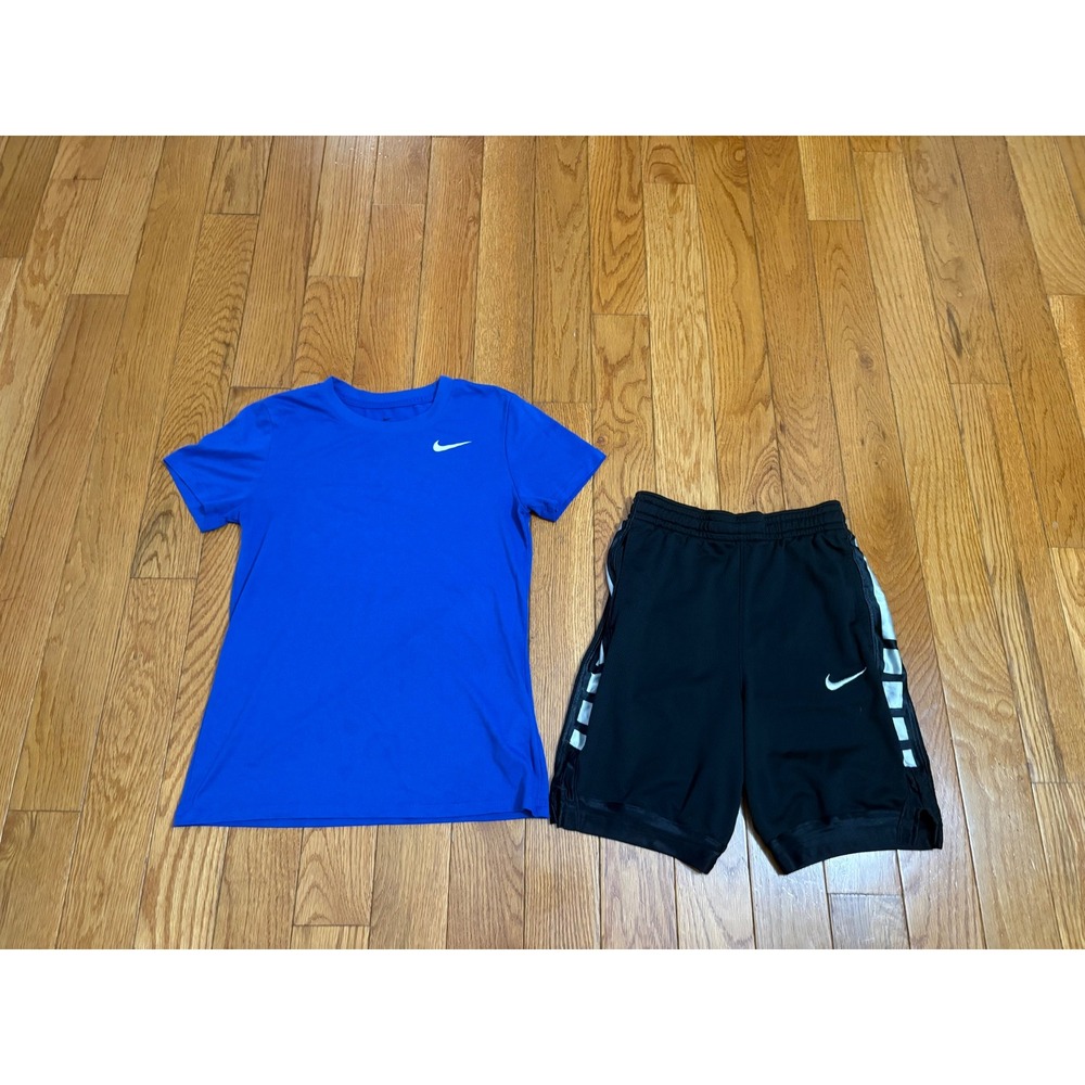 Nike Boys Dri-FIT Blue T-Shirt and Black Shorts 2pc Activewear Set Size youth L